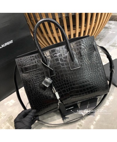 SMALL SAC DE JOUR BAG NERA IN COCCODRILLO STAMPATO LUCIDO SAINT LAURENT