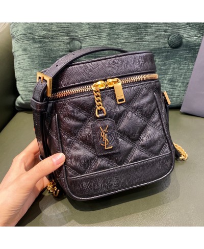 BORSA VANITY 80'S IN PELLE GOFFRATA GRAIN DE POUDRE TRAPUNTATA A QUADRI （PELLE ORIGINALE) SAINT LAURENT