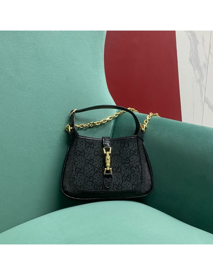 Mini borsa Jackie 1961 in lucertola con cristalli GG GUCCI