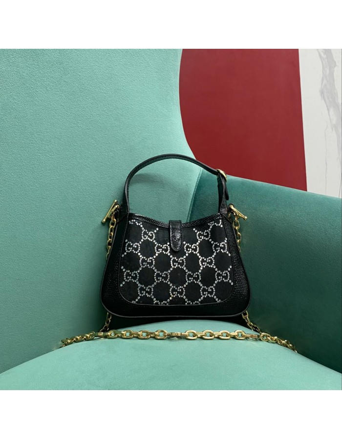 Mini borsa Jackie 1961 in lucertola con cristalli GG GUCCI