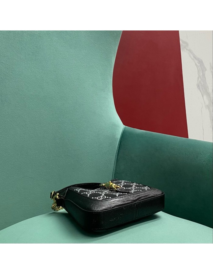 Mini borsa Jackie 1961 in lucertola con cristalli GG GUCCI
