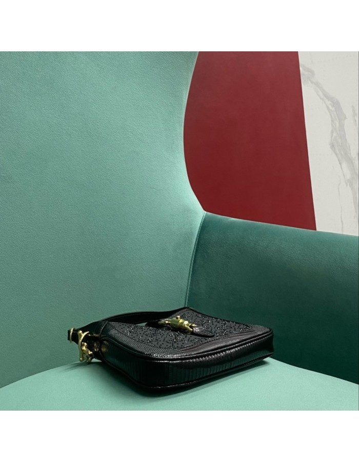 Mini borsa Jackie 1961 in lucertola con cristalli GG GUCCI