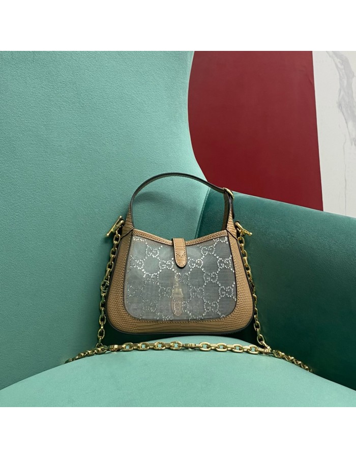 Mini borsa Jackie 1961 in lucertola con cristalli GG GUCCI