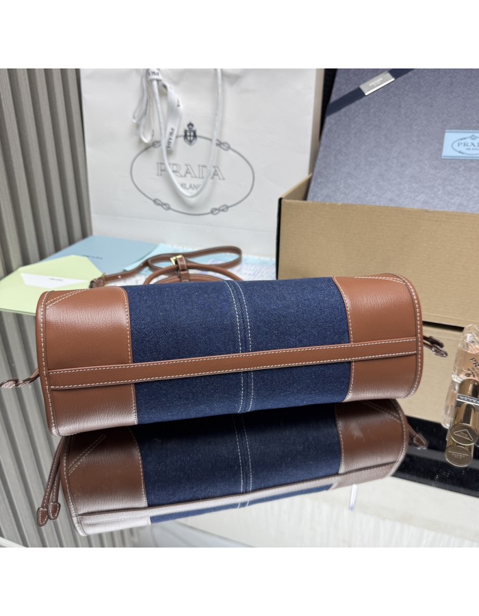 Borsa a mano Prada Bonnie medium in denim e pelle PRADA
