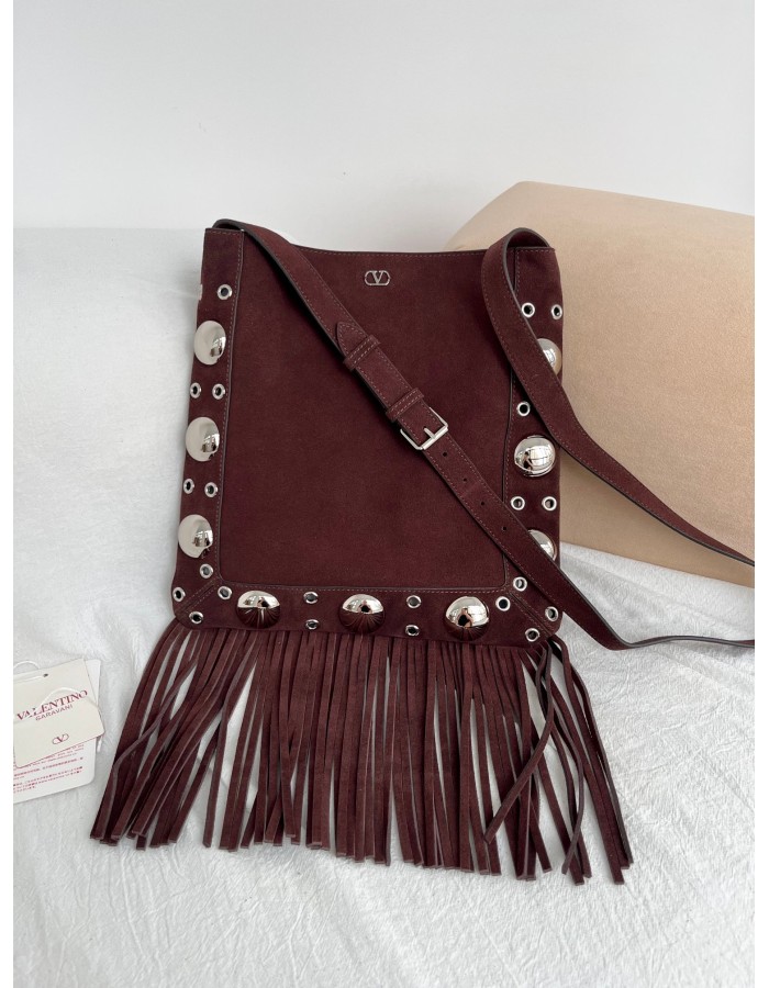 Borsa A Spalla Nellcôte In Suede Con Frange VALENTINO