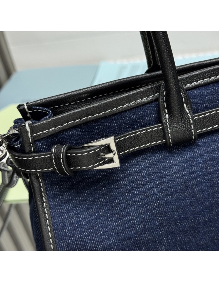 Borsa a mano Prada Bonnie medium in denim e pelle PRADA