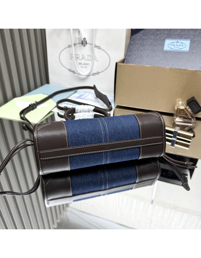 Borsa a mano Prada Bonnie small in denim e pelle PRADA