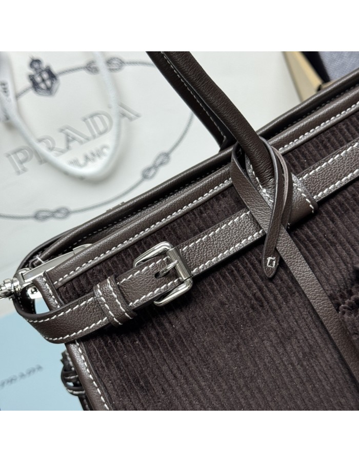 Borsa a mano Prada Bonnie large in velluto a coste e pelle PRADA