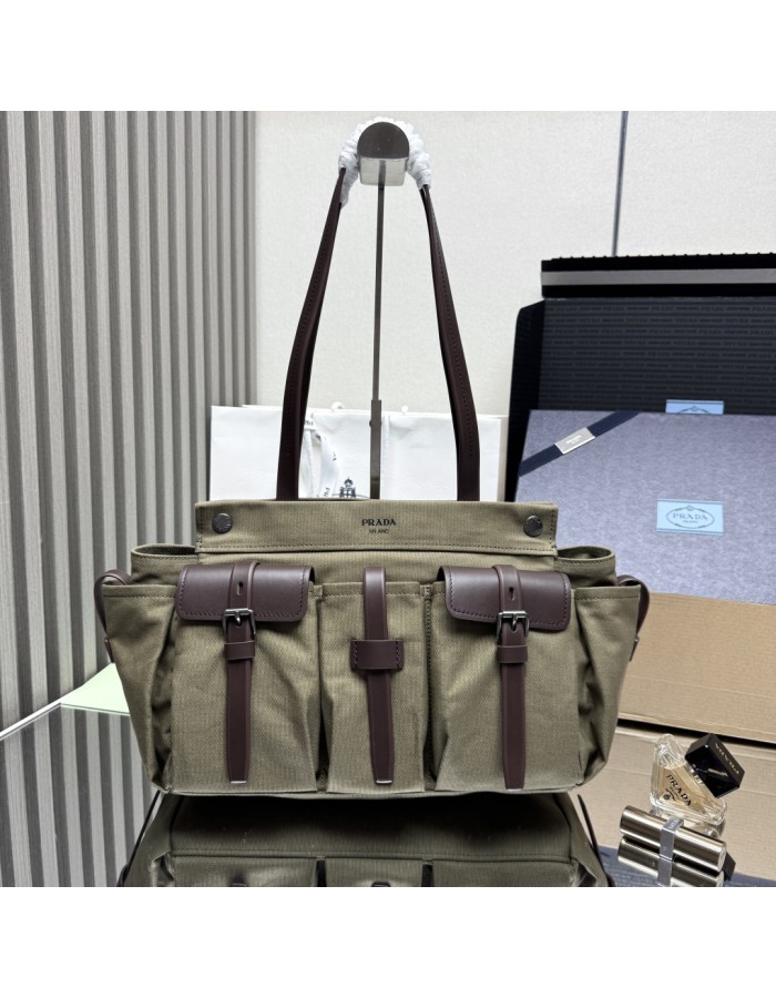 Borsa shopping Prada Route large in canvas e pelle PRADA
