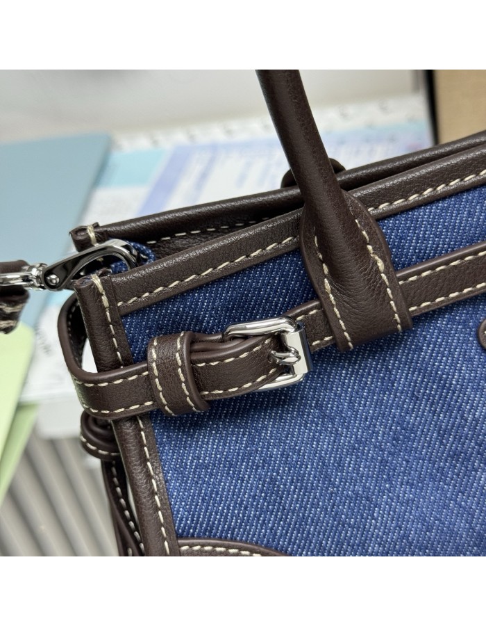Borsa a mano Prada Bonnie small in denim e pelle PRADA
