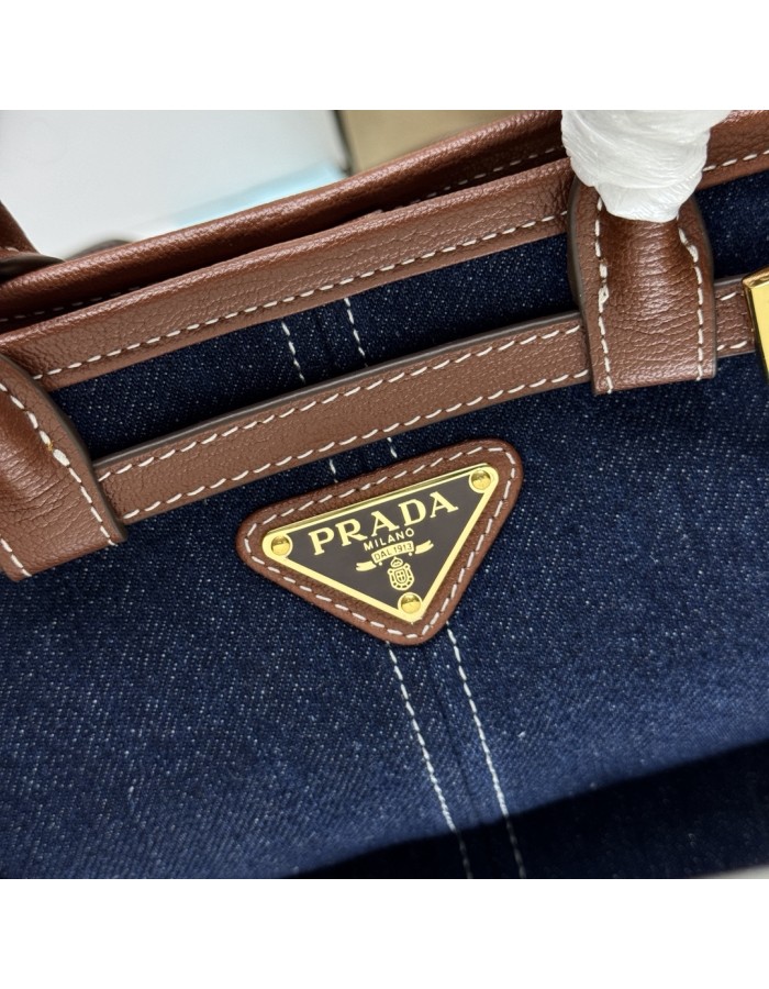 Borsa a mano Prada Bonnie small in denim e pelle PRADA