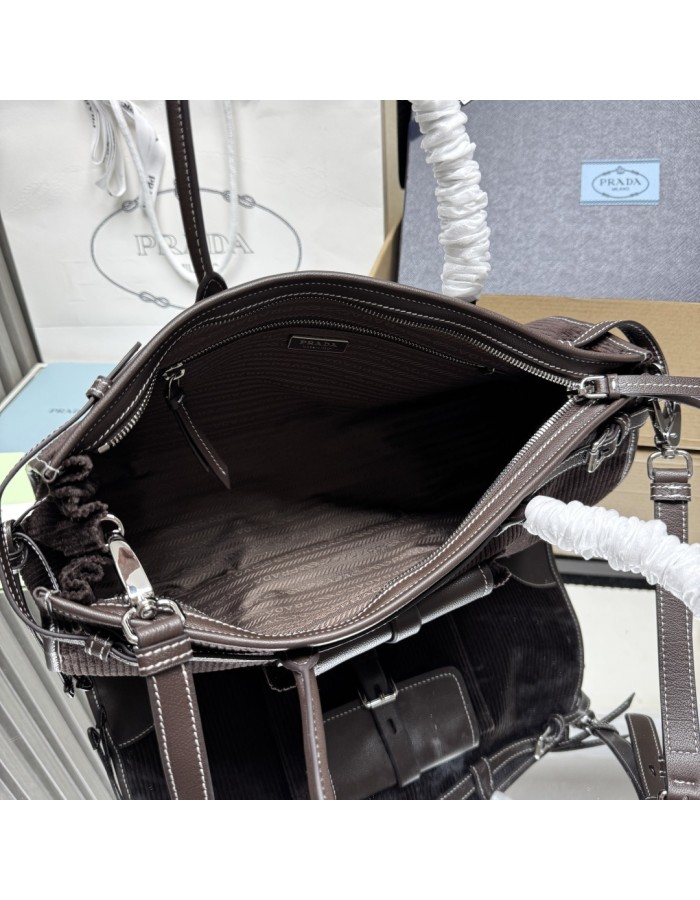 Borsa a mano Prada Bonnie large in velluto a coste e pelle PRADA