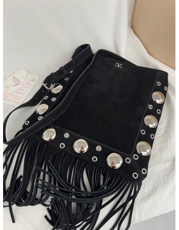Borsa A Spalla Nellcôte In Suede Con Frange VALENTINO