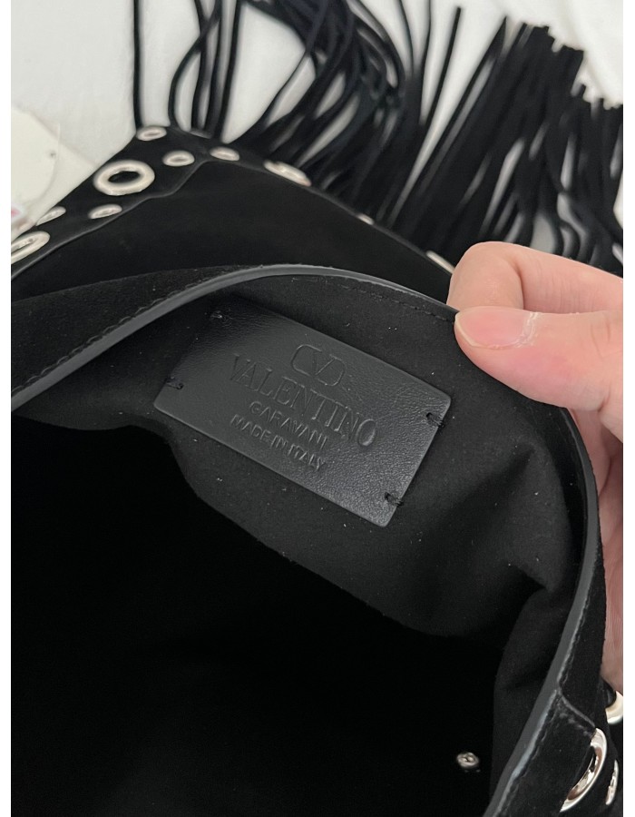 Borsa A Spalla Nellcôte In Suede Con Frange VALENTINO