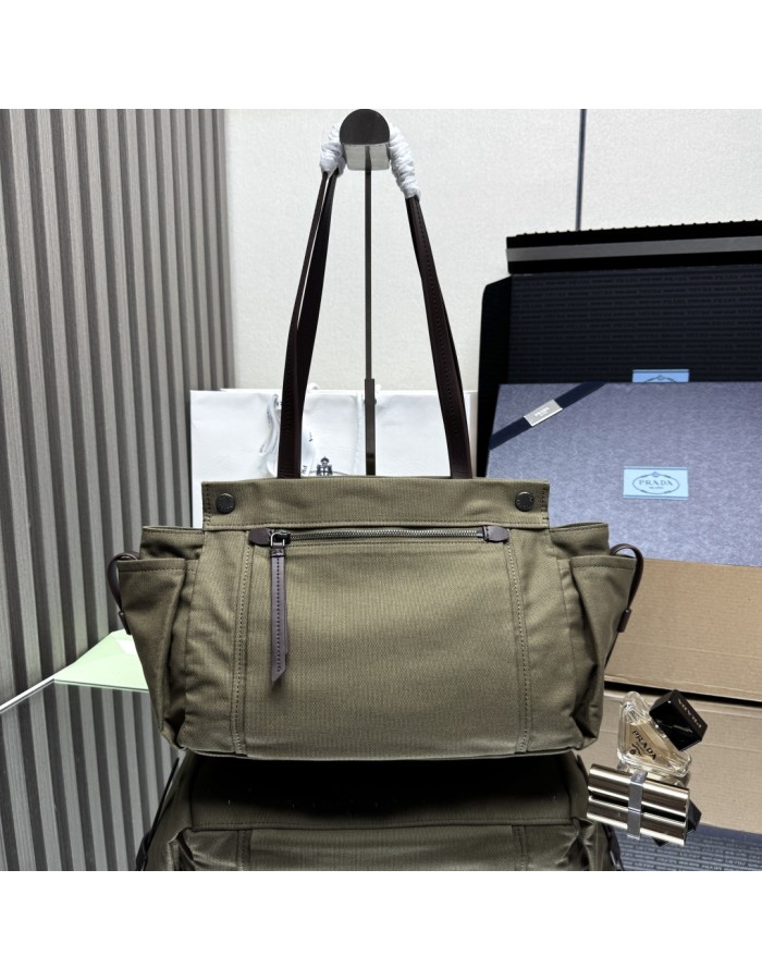 Borsa shopping Prada Route large in canvas e pelle PRADA