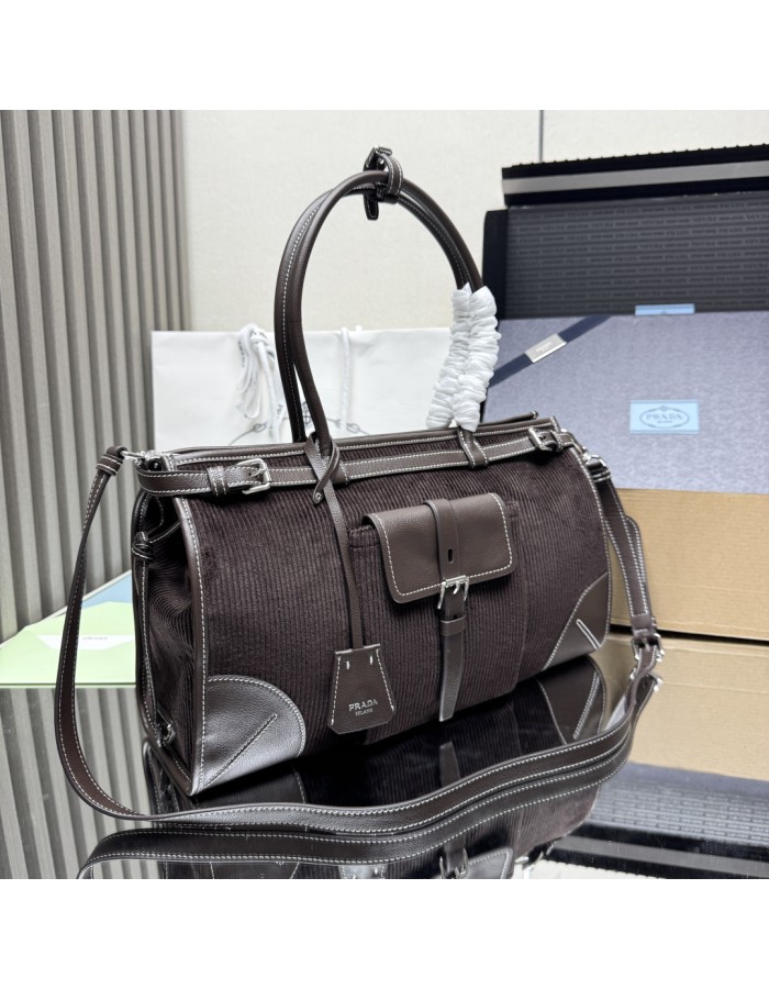Borsa a mano Prada Bonnie large in velluto a coste e pelle PRADA
