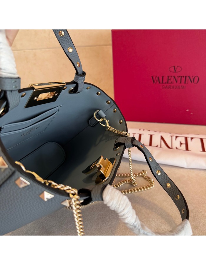 Mini Borsa Shopping Rockstud In Vitello Granato VALENTINO