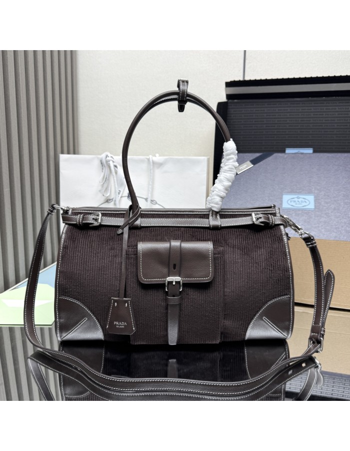 Borsa a mano Prada Bonnie large in velluto a coste e pelle PRADA