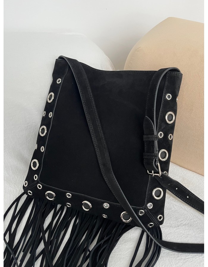 Borsa A Spalla Nellcôte In Suede Con Frange VALENTINO
