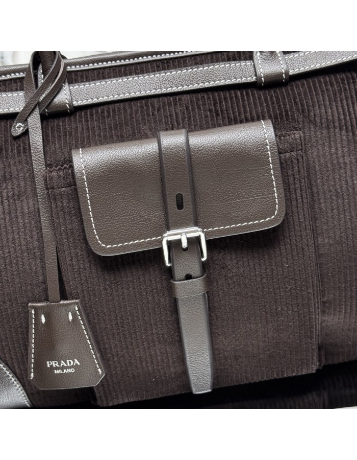 Borsa a mano Prada Bonnie large in velluto a coste e pelle PRADA