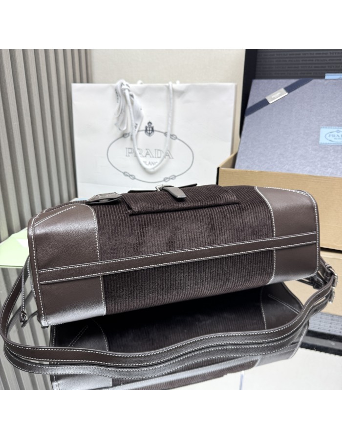 Borsa a mano Prada Bonnie large in velluto a coste e pelle PRADA