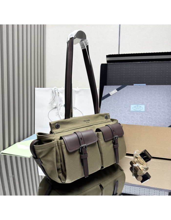 Borsa shopping Prada Route large in canvas e pelle PRADA