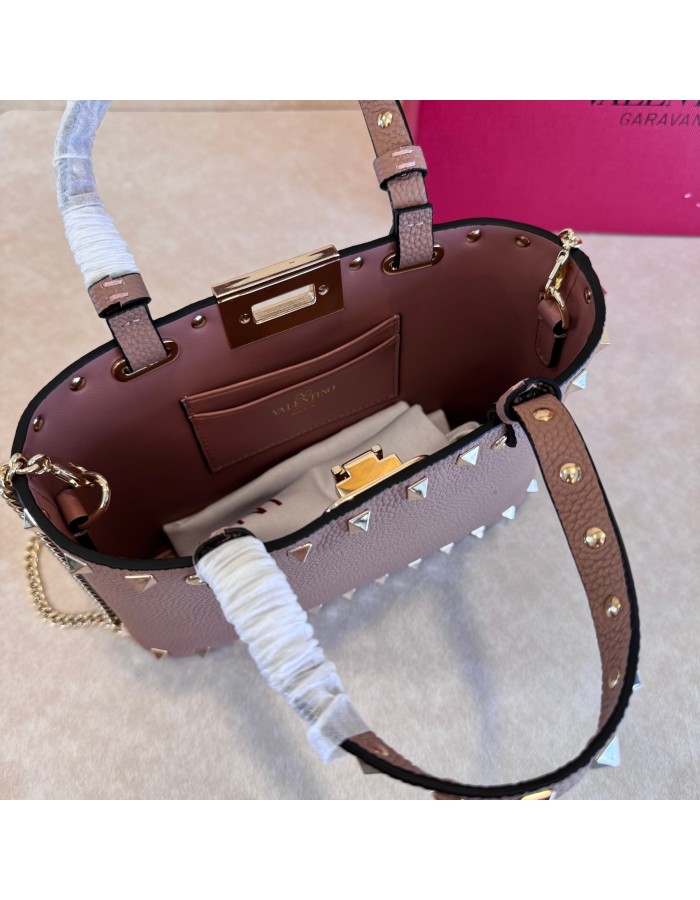 Mini Borsa Shopping Rockstud In Vitello Granato VALENTINO
