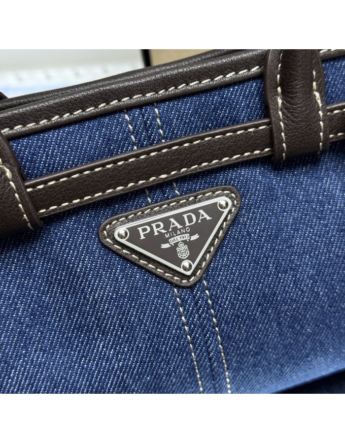 Borsa a mano Prada Bonnie small in denim e pelle PRADA