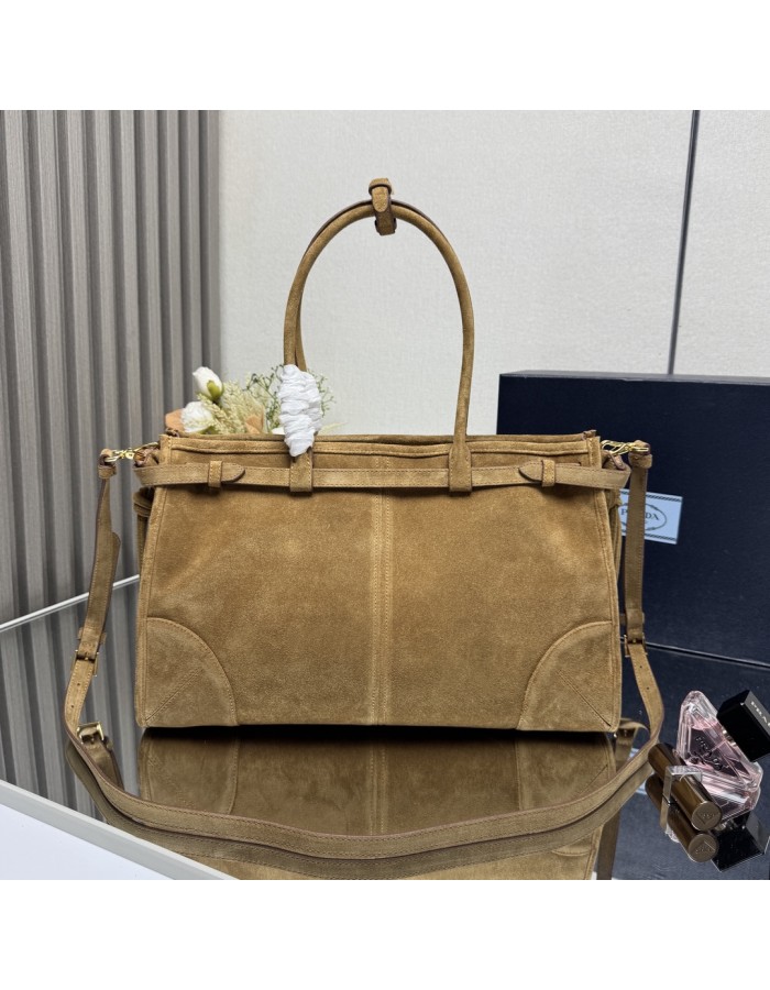 Borsa a mano Prada Bonnie large in pelle scamosciata PRADA