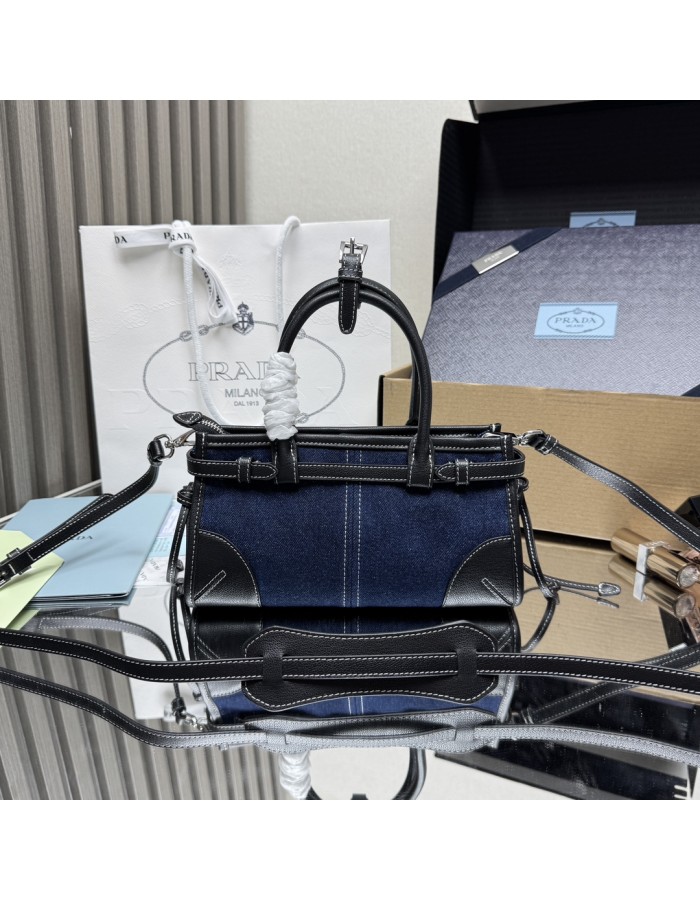 Borsa a mano Prada Bonnie small in denim e pelle PRADA
