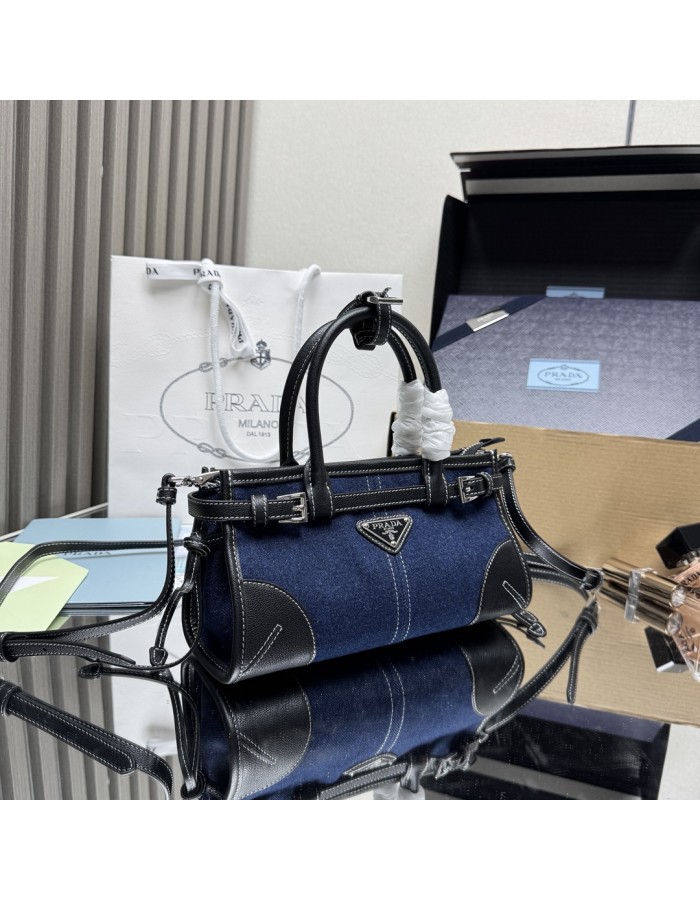 Borsa a mano Prada Bonnie small in denim e pelle PRADA