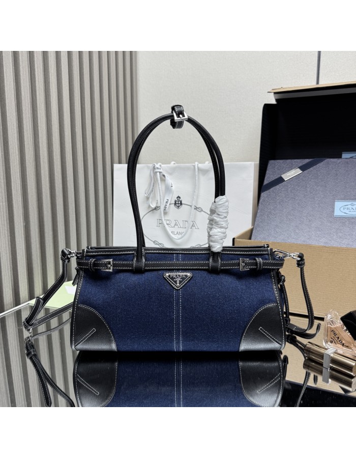 Borsa a mano Prada Bonnie medium in denim e pelle PRADA
