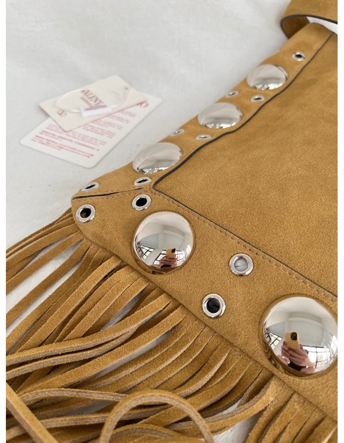 Borsa A Spalla Nellcôte In Suede Con Frange VALENTINO