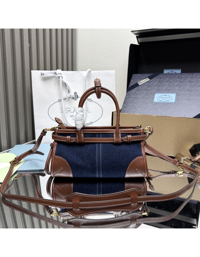 Borsa a mano Prada Bonnie small in denim e pelle PRADA