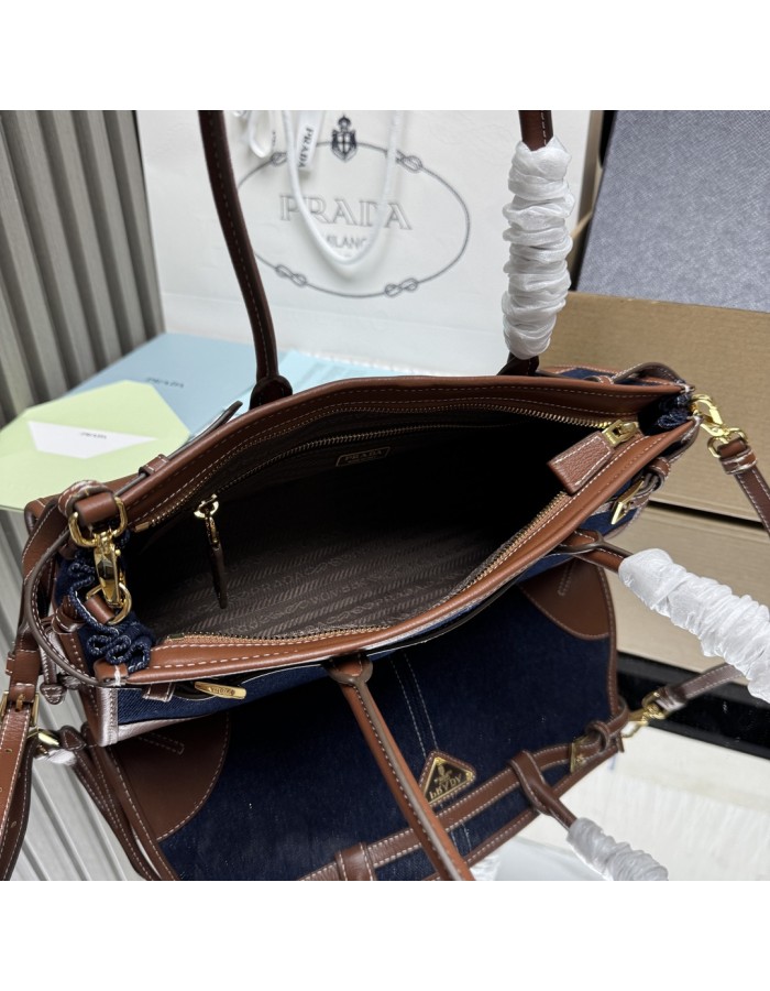 Borsa a mano Prada Bonnie medium in denim e pelle PRADA