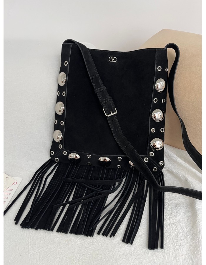 Borsa A Spalla Nellcôte In Suede Con Frange VALENTINO