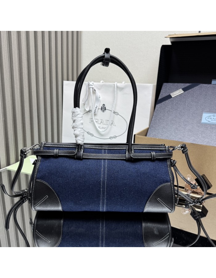 Borsa a mano Prada Bonnie medium in denim e pelle PRADA