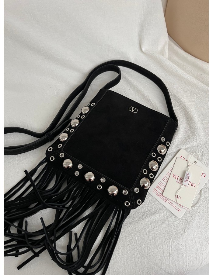 Borsa A Spalla Piccola  Nellcôte In Suede Con Frange VALENTINO