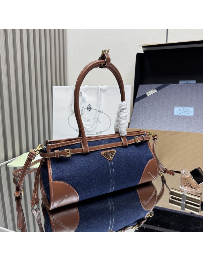 Borsa a mano Prada Bonnie medium in denim e pelle PRADA