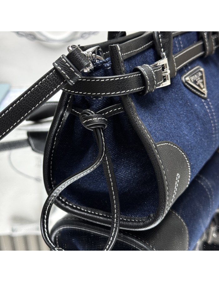 Borsa a mano Prada Bonnie small in denim e pelle PRADA