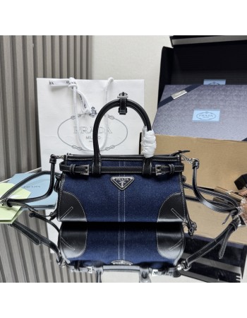Borsa a mano Prada Bonnie small in denim e pelle PRADA