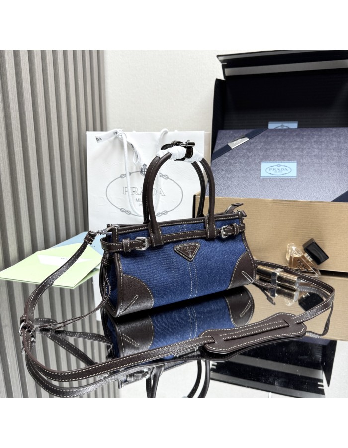 Borsa a mano Prada Bonnie small in denim e pelle PRADA