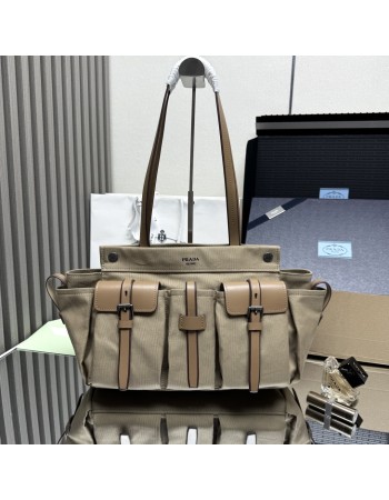 Borsa shopping Prada Route large in canvas e pelle PRADA