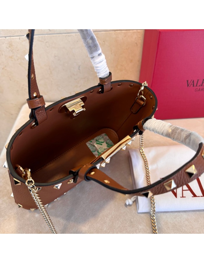 Mini Borsa Shopping Rockstud In Vitello Granato VALENTINO