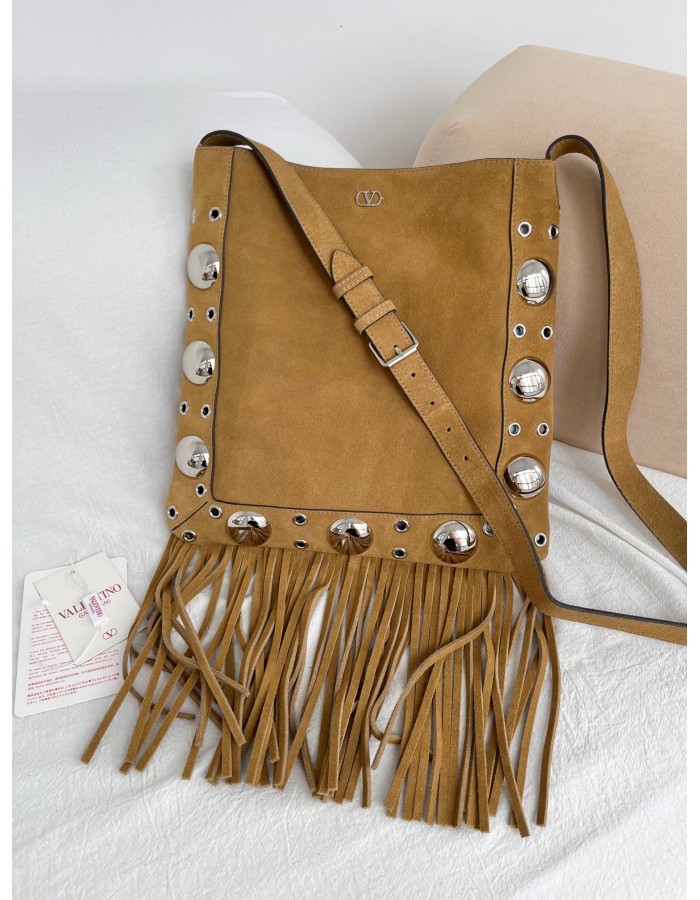 Borsa A Spalla Nellcôte In Suede Con Frange VALENTINO