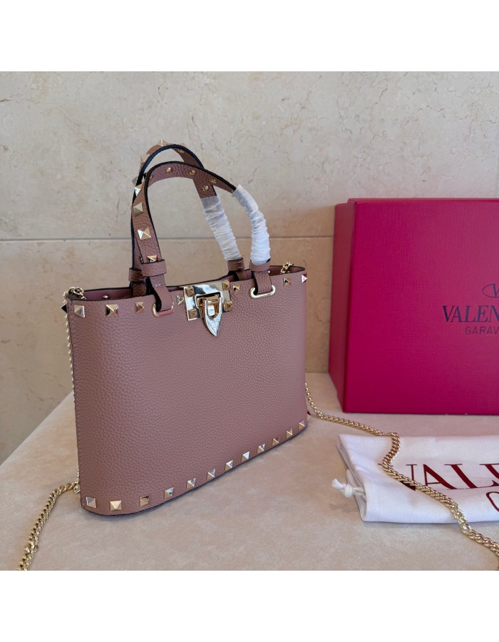 Mini Borsa Shopping Rockstud In Vitello Granato VALENTINO