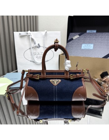 Borsa a mano Prada Bonnie small in denim e pelle PRADA