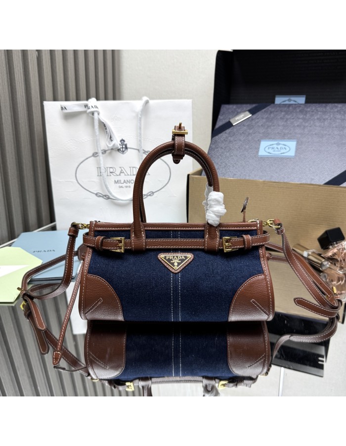 Borsa a mano Prada Bonnie small in denim e pelle PRADA