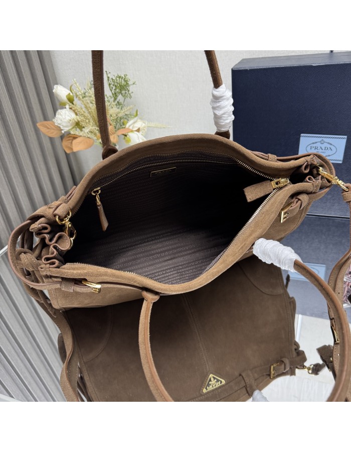 Borsa a mano Prada Bonnie large in pelle scamosciata PRADA