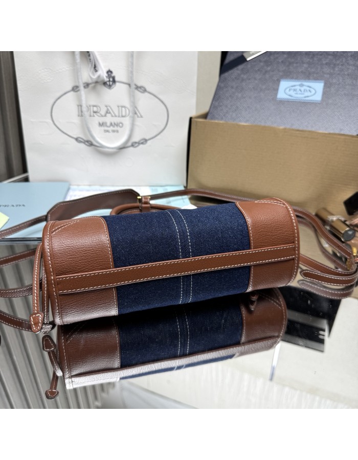 Borsa a mano Prada Bonnie small in denim e pelle PRADA